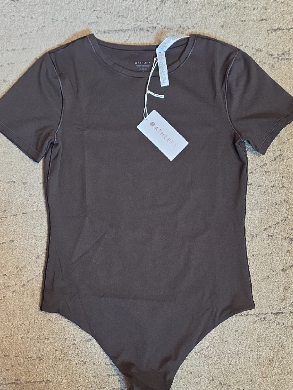 Athleta BodyMove Short Sleeve Crew Bodysuit color "Truffle", M, NWT - Picture 3 of 14